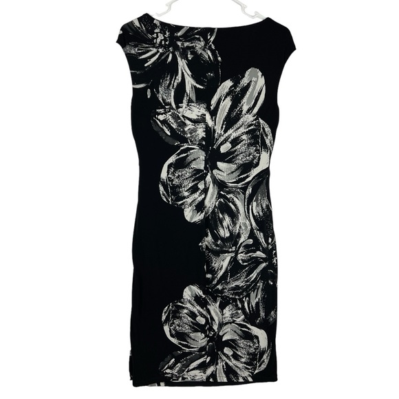 Lauren Ralph Lauren Boatneck Black & White Midi Floral Print Dress Sz: 10 - Picture 2 of 13